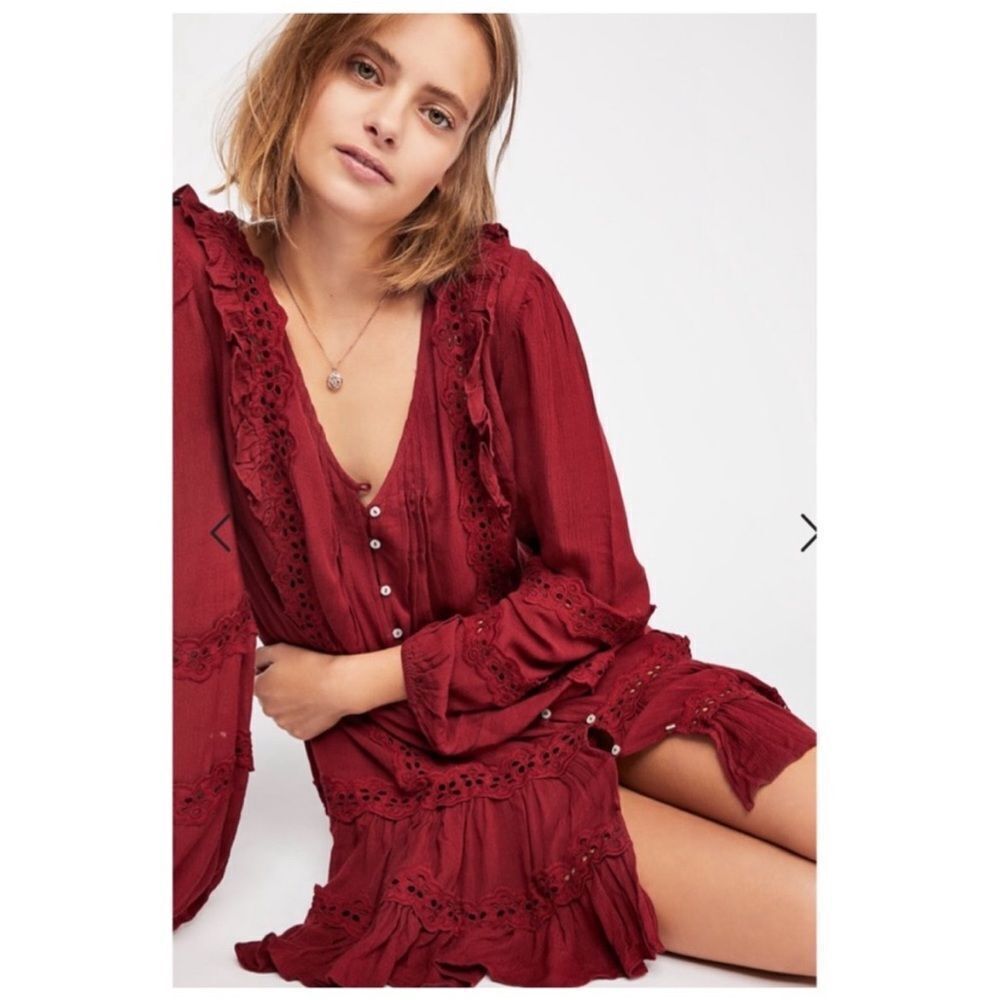 Free People Snow Angel Ruffled Dress In Red - Picture 5 of 8